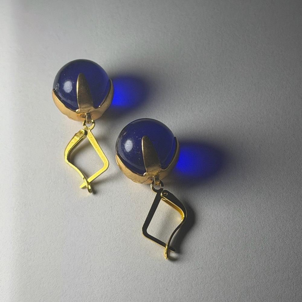 Vintage cobalt blue glass pool of light style earrings